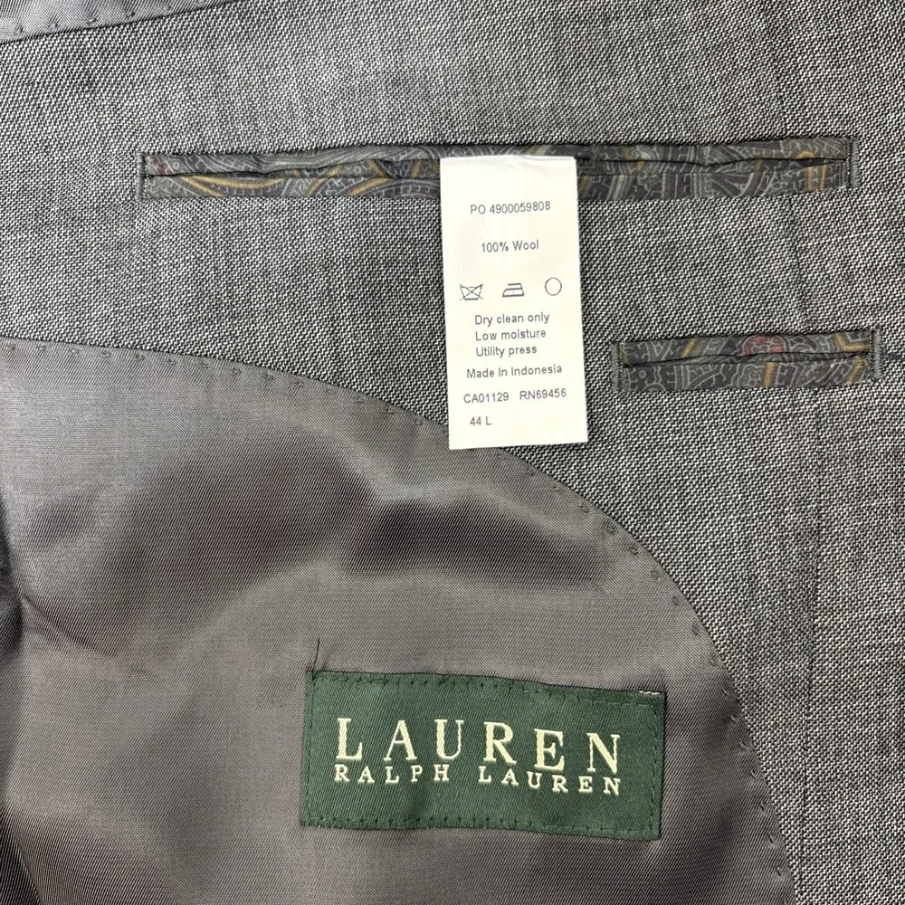 Lauren Ralph Lauren Men's Gray Textured Blazer Suit‎ Jacket Size 44L 100% Wool